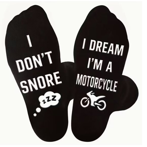 Motorcycle Socks - "I Don't Snore I Dream I'm a Motorcycle" - Picture 1 of 4